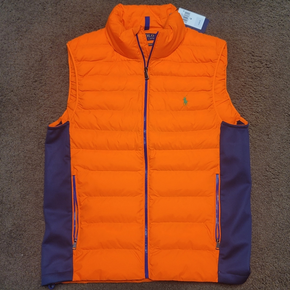Polo Ralph Lauren Men's Packable Orange Puffer Vest Zip Jacket New Size Medium